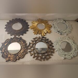 6 Decorative Plastic Wall Mirrors Sunburst & Floral Designs Mixed Distressed Lot